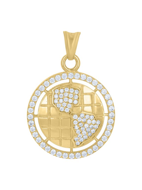 14K Two-Tone Gold Cubic-Zirconia World Map Globe Charm Pendant For Men