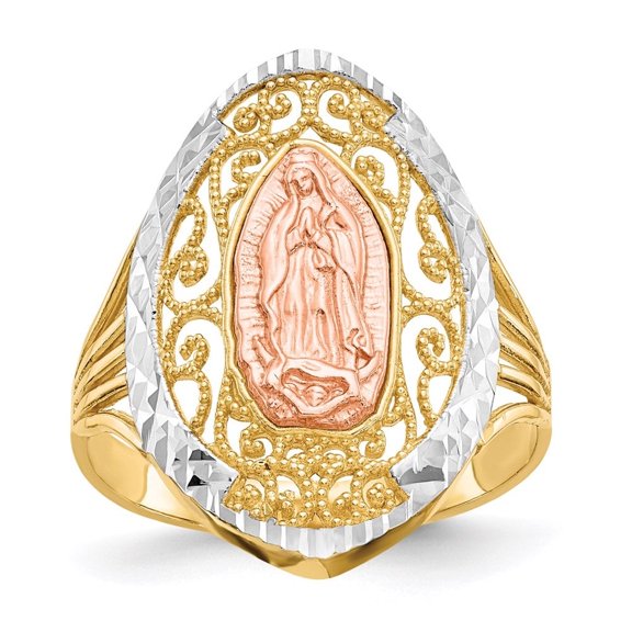 Auriga Fine Jewelry 14K Two Tone Gold Filigree Guadalupe Ring Size- 8 for Women