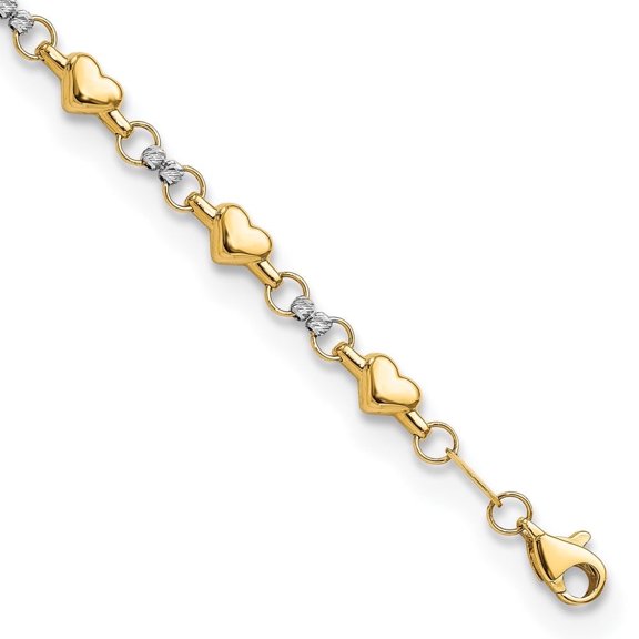 Auriga Fine Jewelry 14K Two-Tone Gold Heart 7.5In Bracelet 7.5" Valentine's Day Gift for Women