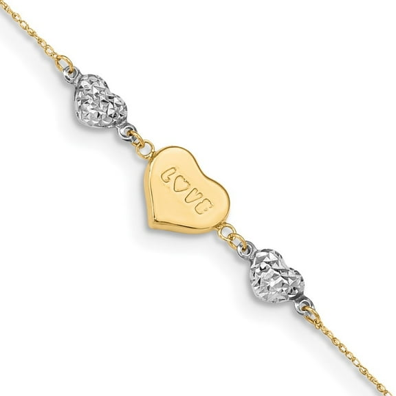 Auriga 14K Two-Tone Gold Puffed Heart Love Anklet 9inch Valentine's Day Gift for Women