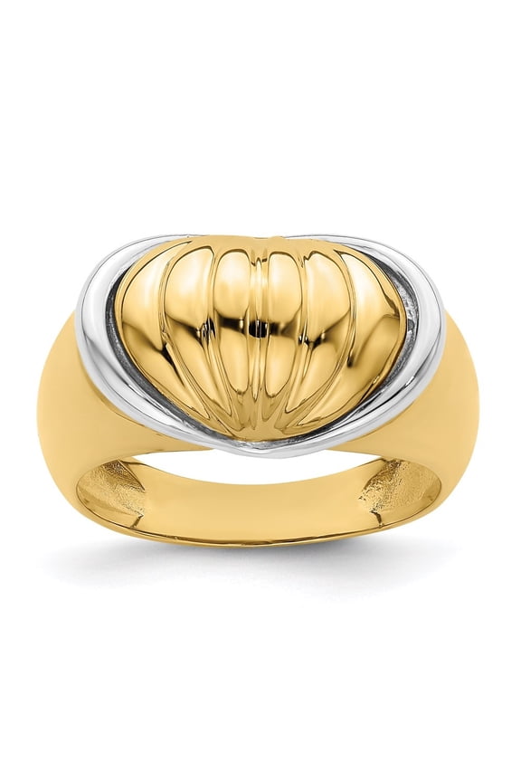14K Two-tone Oval Shrimp Fan Design Ring for Women Size 7