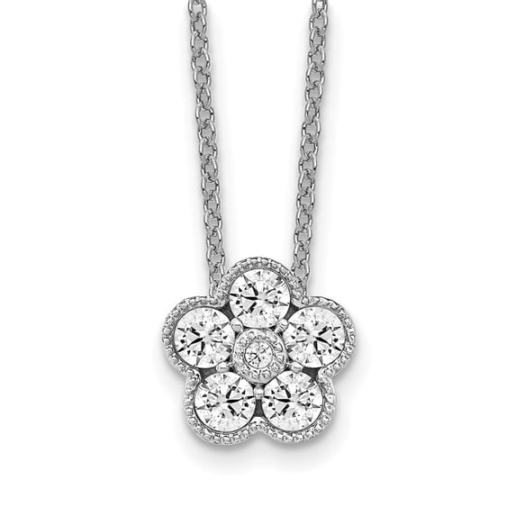 Auriga Fine Jewelry 14K White Gold 2.9 mm Lab Grown Diamond Floral Necklace for Women 18"