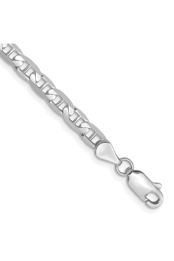 Fine Jewelry 14K White Gold 3.75mm Concave Anchor Chain Bracelet 8 inch for Women (L 8inch, W- 3.75mm)
