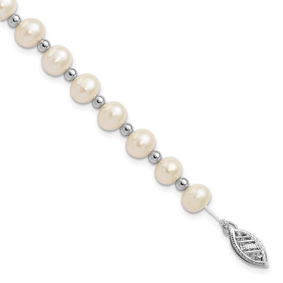 Auriga 14K White Gold 6-7mm White Round Pearl Bead Bracelet 7 inch for Women(L- 7inch, W- 6.5mm)
