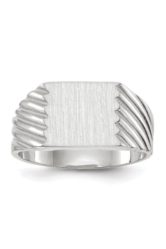 14K White Gold 9.0x10.0 mm Closed Back Signet Ring for Mens Size 8