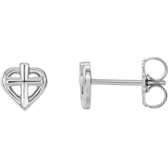 Auriga 14K White Gold Cross with Heart Youth Earrings Valentine's Day Gift for Women