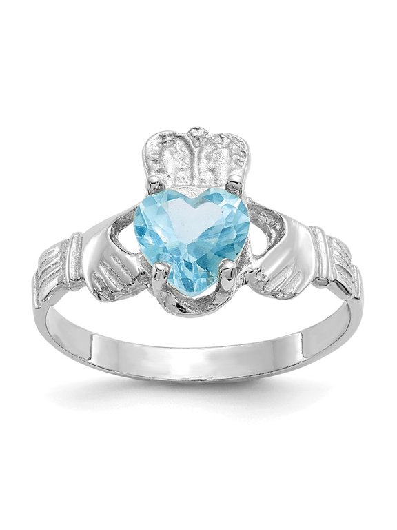 14K White Gold December CZ Birthstone Claddagh Ring for Women Size 5