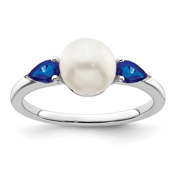 Auriga Fine Jewelry 14K White Gold FWC Pearl and Sapphire Ring for Women Size 7