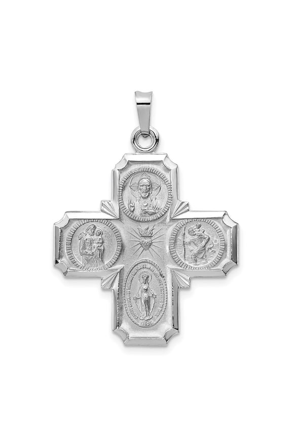 14K White Gold Four Way Medal Pendant for Women (L-35.75mm, W-25.7mm)