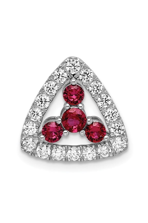 14K White Gold Lab Grown Diamond SI1/SI2, G H, & Cr Ruby Triangle Pendant for Women (L-13.36mm, W-14.01mm)