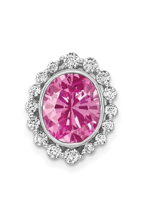 Fine Jewelry 14K White Gold Lab Grown Diamond VS/SI GH, & Cr Pink Sapphire Oval Penda for Women (L-15.02mm, W-12.75mm)