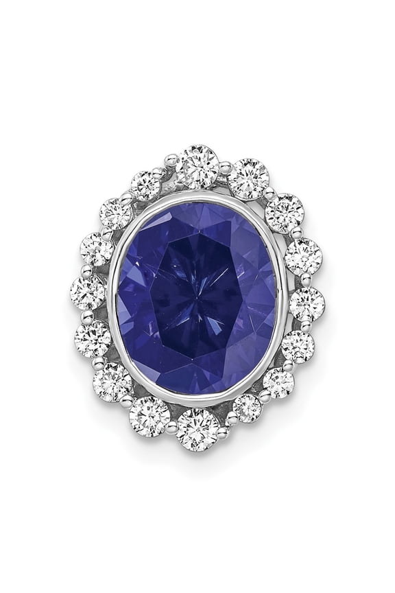 14K White Gold Lab Grown Diamond VS/SI GH, & Cr Sapphire Oval Pendant for Women (L-15.02mm, W-12.75mm)