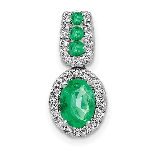 Auriga 14K White Gold Lab Grown Diamond and Created Emerald Oval Halo Pendant for Women (L-18.8mm)