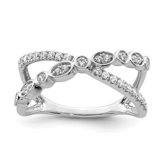 Auriga Fine Jewelry 14K White Gold Polished Criss Cross Diamond Ring for Women Size 7 (0.34ct, Clarity- I2)