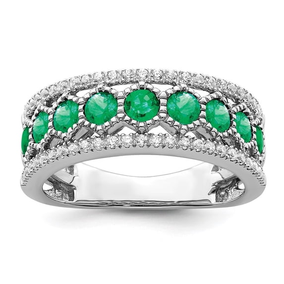 Auriga 14K White Gold Polished Emerald and Diamond Ring for Women Size 7