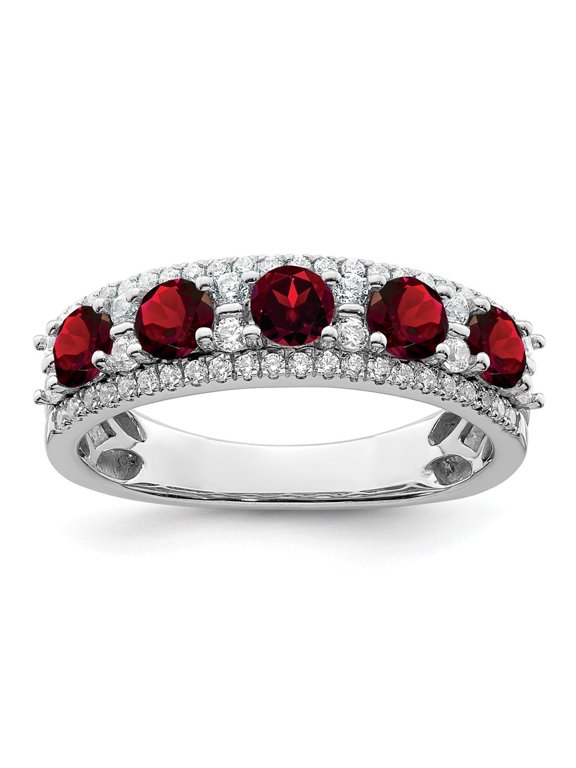 14K White Gold Polished Garnet and Diamond Ring for Women Size 7