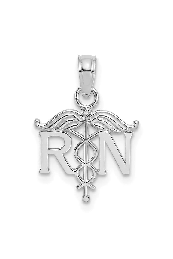 14K White Gold RN Registered Nurse Pendant for Women
