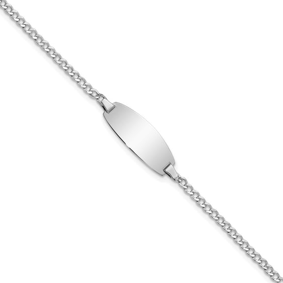 Auriga Fine Jewelry 14K White Gold Semi-Solid Oval Curb Id Bracelet 5.5 inch for Women