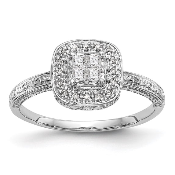 Auriga 14K White Gold Square Halo Cluster Princess Round Diamond Ring for Women Size 7 (0.22ct, Clarity- I1)