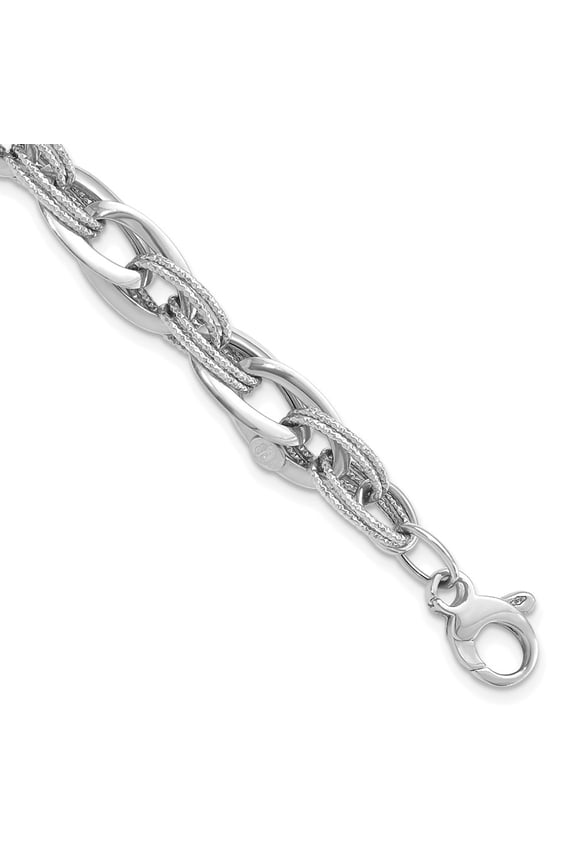 Fine Jewelry 14K White Gold and Textured Fancy Link 8In Bracelet 8 inch for Women (L- 8inch, W- 8.2mm)