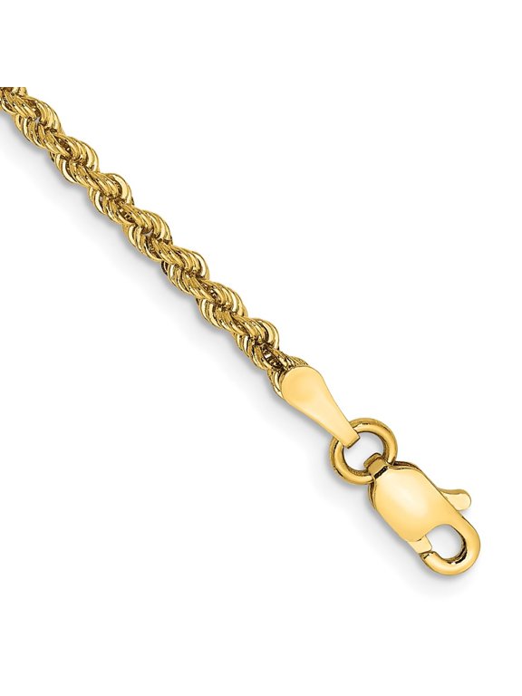 14K Yellow Gold 2.25mm Regular Rope Chain Bracelet 7 inch for Women