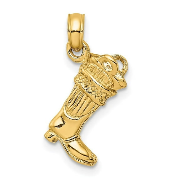 Auriga Fine Jewelry 14K Yellow Gold 3-D Firefighter Boot Charm Pendant for Women (L-14.8 mm,W-11.2 mm)