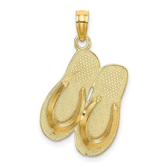 Auriga 14K Yellow Gold 3-D Hawaii Aloha Double Flip-Flop Charm Pendant for Women (L-23.05 mm,W-14.3 mm)