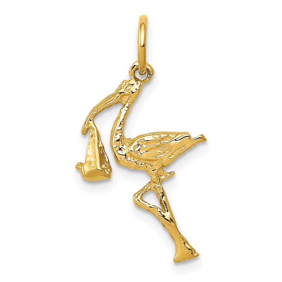 Auriga 14K Yellow Gold 3-Dimensional Stork Charm Pendant for Women (L-23 mm,W-13 mm)