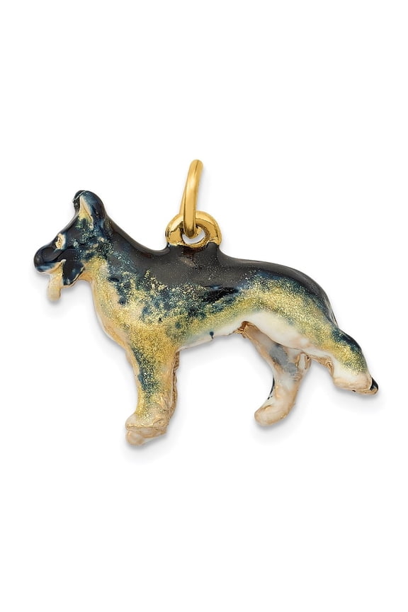 Fine Jewelry 14K Yellow Gold 3D Enameled Medium German Shepherd Charm for Women (L-18mm, W-22mm)