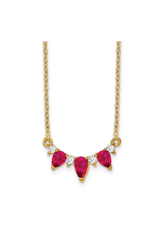 14K Yellow Gold 5 mm Ruby and Diamond Necklace for Women 18"