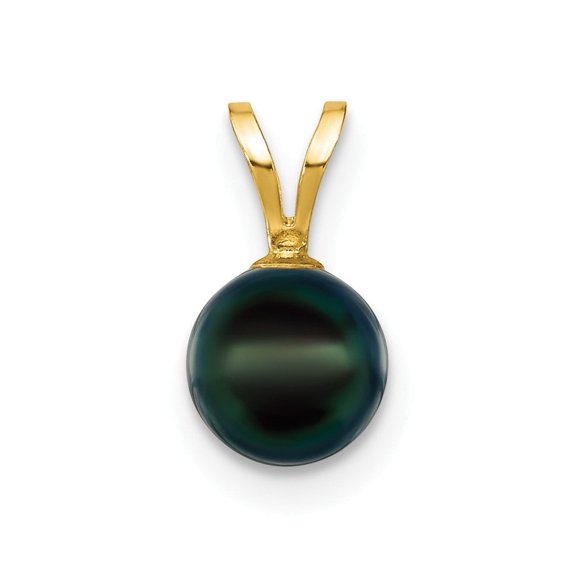 Auriga 14K Yellow Gold 6-7mm Black Saltwater Akoya Cultured Pearl Pendant (L-11.4mm, W-6.25mm)