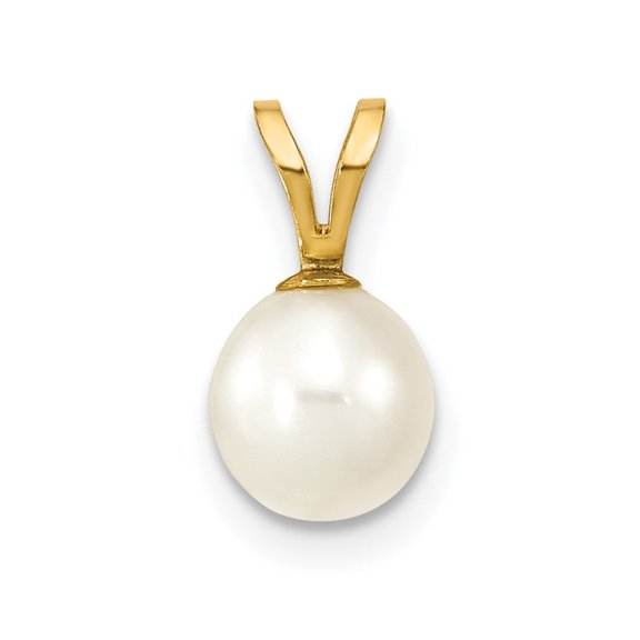 Auriga Fine Jewelry 14K Yellow Gold 6-7mm Round White Cultured Pearl Pendant for Women (L-10mm, W-6mm)