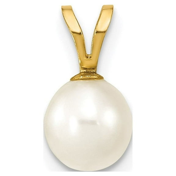 Auriga Fine Jewelry 14K Yellow Gold 6-7mm Round White Cultured Pearl Pendant for Women (L-10mm, W-6mm)