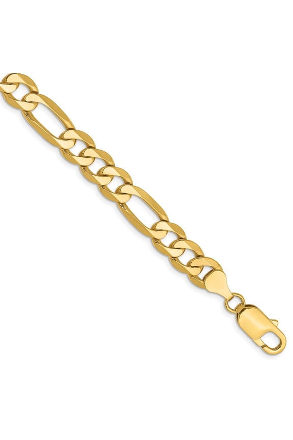 Fine Jewelry 14K Yellow Gold 7.5mm Flat Figaro Chain Bracelet 8 inch for Women
