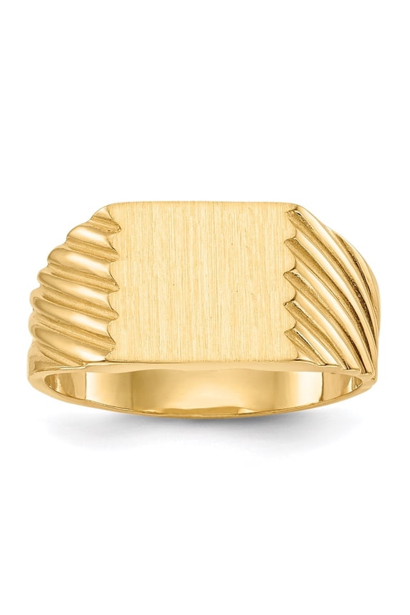 14K Yellow Gold 9.0x9.0 mm Closed Back Signet Ring for Mens Size 8