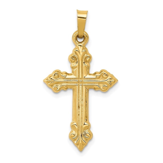Auriga 14K Yellow Gold Brushed and Polished Budded Cross Pendant for Women (L-31.25mm)