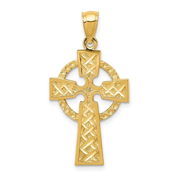 Auriga Fine Jewelry 14K Yellow Gold Celtic Cross Pendant for Women (L-34 mm,W-17 mm)
