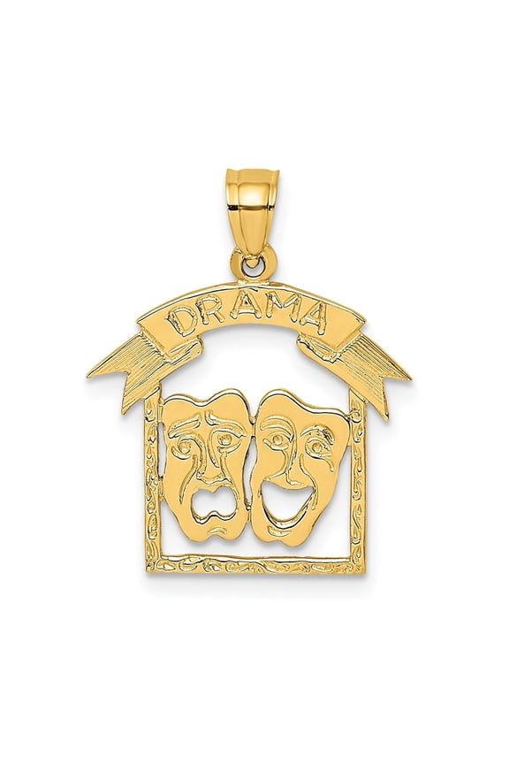14K Yellow Gold Comedy and Tragedy Drama Story In Frame Charm Pendant for Women (L-17.1 mm,W-19 mm)