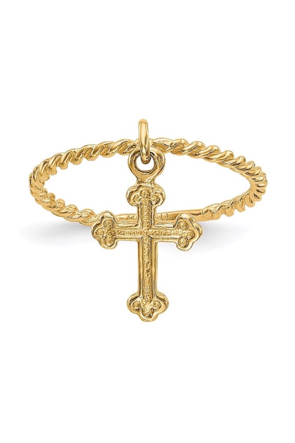 Fine Jewelry 14K Yellow Gold Cross Dangle Twisted Band Ring Size 4 for Women