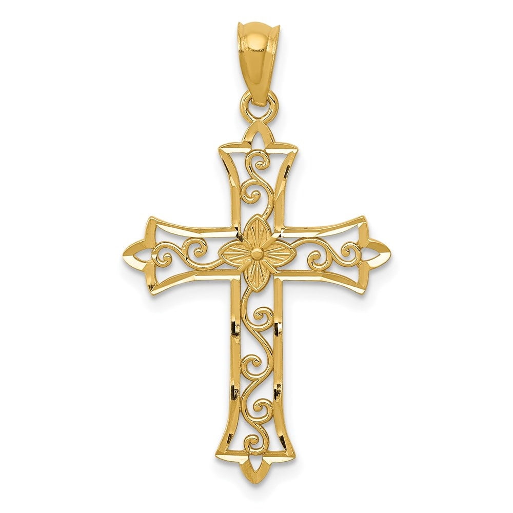 Auriga 14K Yellow Gold Cross Pendant for Women (L-25 mm,W-18 mm ...
