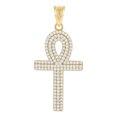 thumbnail image 1 of Auriga 14K Yellow Gold Cubic-Zirconia Egyptian Ankh Cross Religious Charm Pendant For Men, 1 of 1