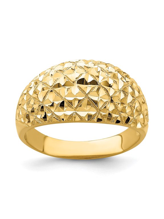 14K Yellow Gold D/C Quilted Pattern Dome Ring for Women Size 7