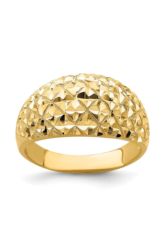 14K Yellow Gold D/C Quilted Pattern Dome Ring for Women Size 7