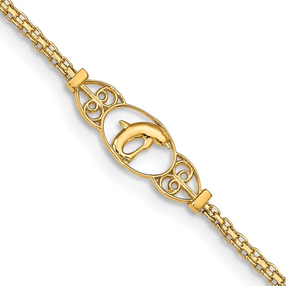 Auriga 14K Yellow Gold Dolphin Anklet 10inch for Women
