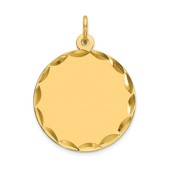 Auriga 14K Yellow Gold Etched .013 Gauge Engravable Round Disc Charm for Women (L-26mm, W-19mm)