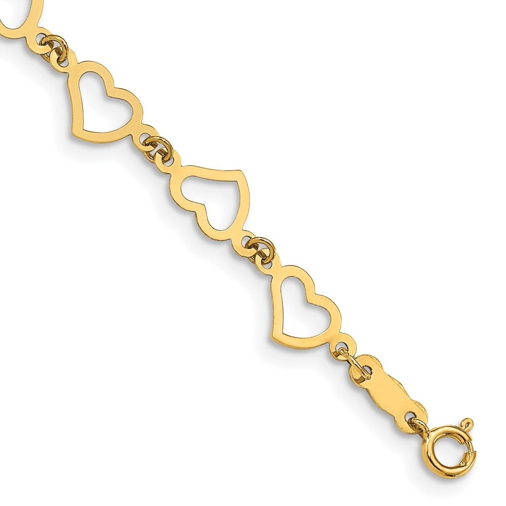 Auriga Fine Jewelry 14K Yellow Gold Flat Open Hearts Bracelet 7.5 inch for Women