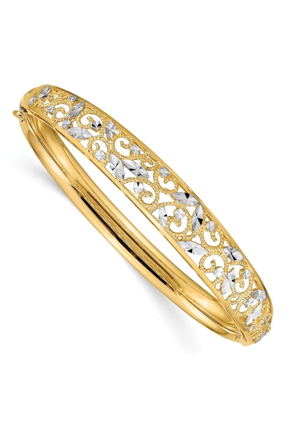 14K Yellow Gold Graduated Hinged Bangle 7 inch for Women