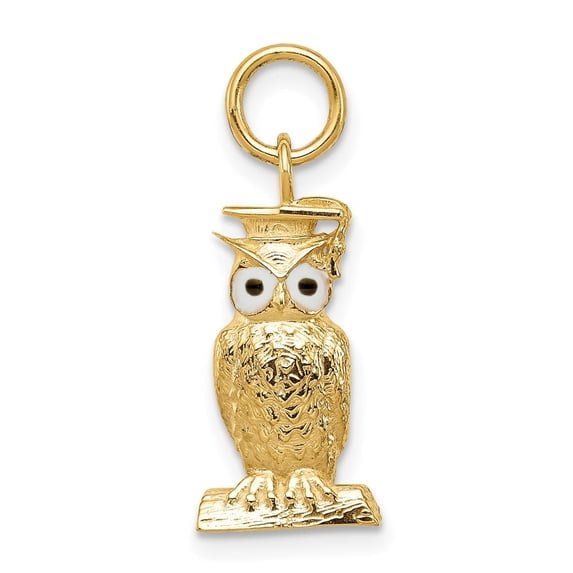 Auriga Fine Jewelry 14K Yellow Gold Graduation Owl with Enamel Charm Pendant for Women (L-20 mm,W-7 mm)
