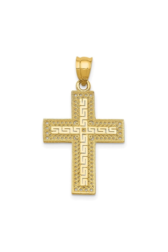 Fine Jewelry 14K Yellow Gold Greek Filigree Cross Pendant for Women (L-33 mm,W-18 mm)