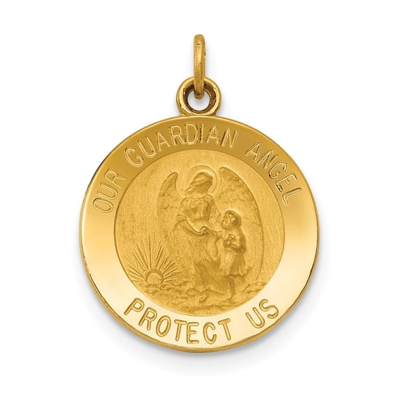 Auriga Fine Jewelry 14K Yellow Gold Guardian Angel Medal Charm for Women (L - 18.75mm, W - 14.5mm)